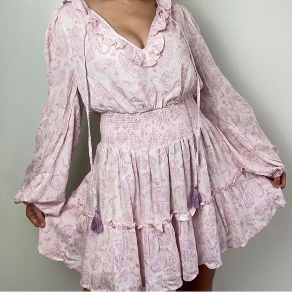 House Of Harlow Pink Paisley Smocked Mini Dress - Picture 2 of 12